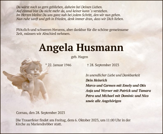 Todesanzeige von Angela Husmann von SYK