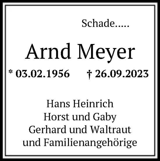 Todesanzeige von Arnd Meyer von SYK