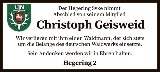 Todesanzeige von Christoph Geisweid von SYK