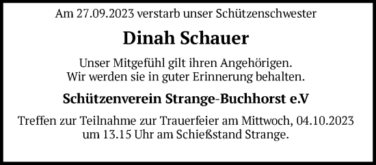 Todesanzeige von Dinah Schauer von SYK