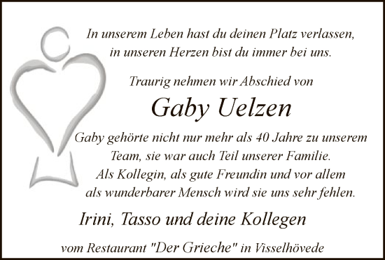 Todesanzeige von Gaby Uelzen von SYK