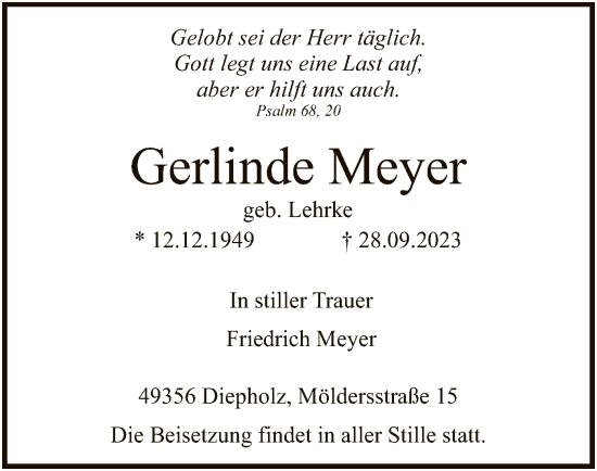 Todesanzeige von Gerlinde Meyer von SYK