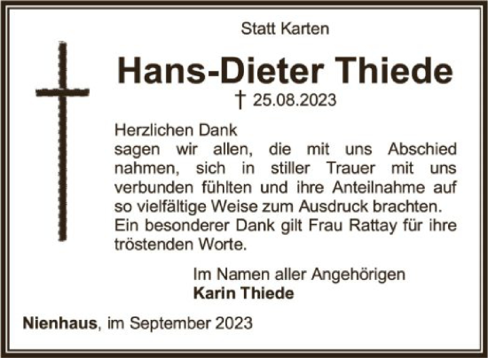 Todesanzeige von Hans-Dieter Thiede von SYK