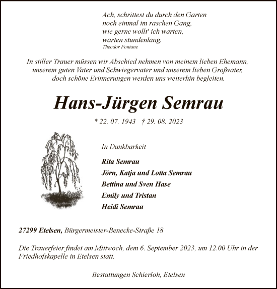 Todesanzeige von Hans-Jürgen Semrau von SYK