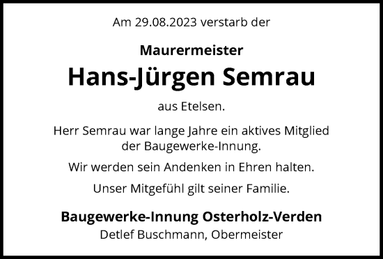 Todesanzeige von Hans-Jürgen Semrau von SYK