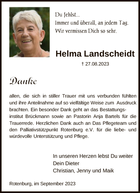 Todesanzeige von Helma Landscheidt von SYK
