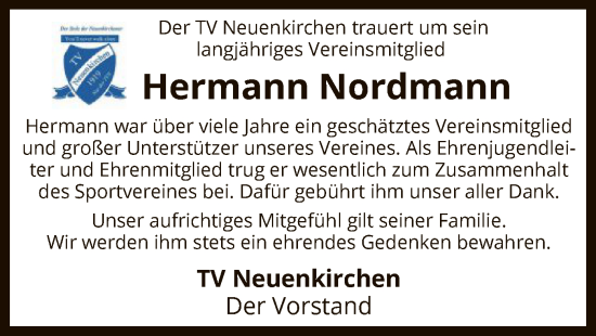 Todesanzeige von Hermann Nordmann von SYK