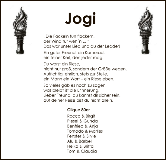 Todesanzeige von Jogi  von SYK