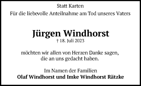 Todesanzeige von Jürgen Windhorst von SYK