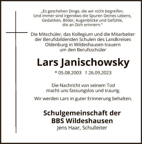 Todesanzeige von Lars Janischowsky von SYKSYK