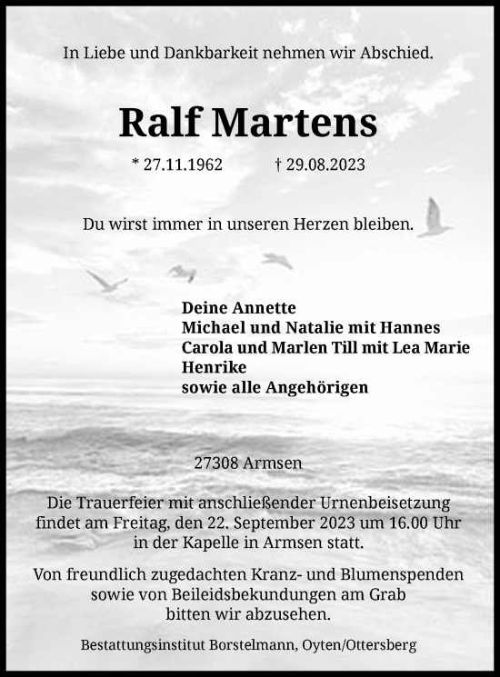 Todesanzeige von Ralf Martens von SYK