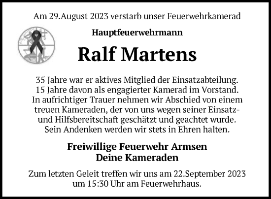 Todesanzeige von Ralf Martens von SYK