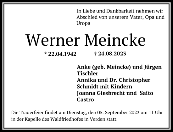 Todesanzeige von Werner Meincke von SYK