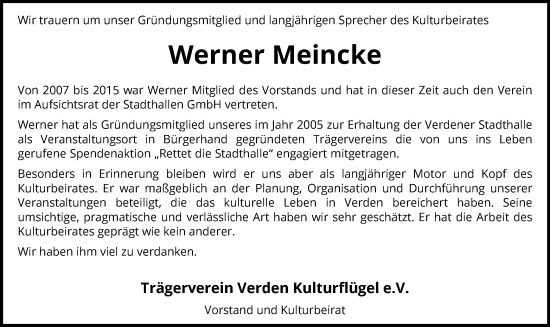 Todesanzeige von Werner Meincke von SYK