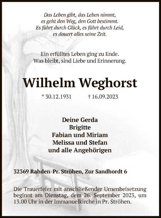 Todesanzeige von Wilhelm Weghorst von SYK