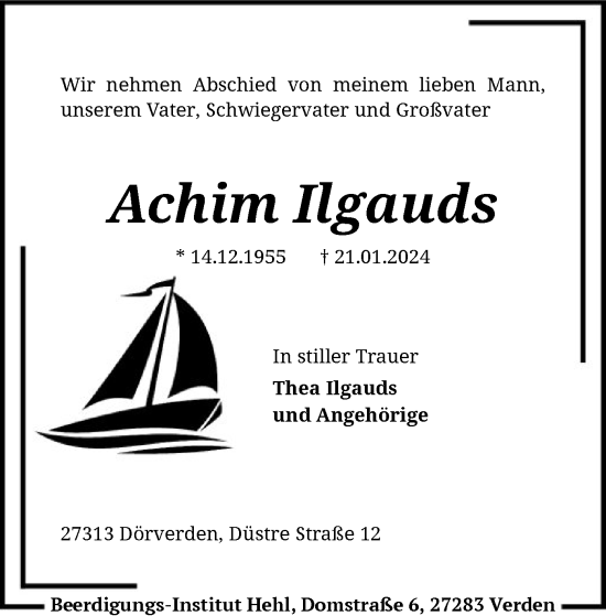 Todesanzeige von Achim Ilgauds von SYKSYK