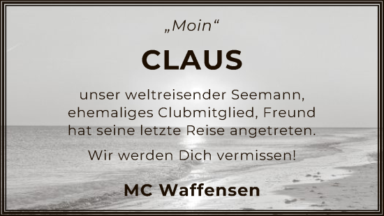 Todesanzeige von Claus  von SYK