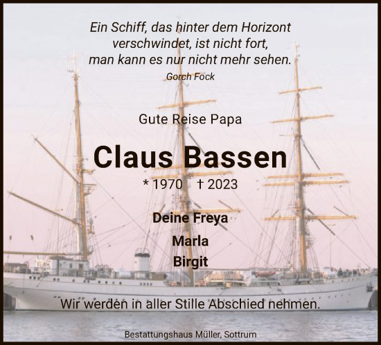 Todesanzeige von Claus Bassen von SYK