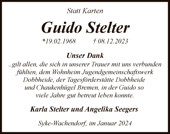 Todesanzeige von Guido Stelter von SYK