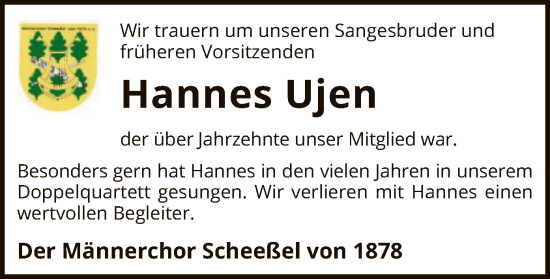 Todesanzeige von Hannes Ujen von SYK