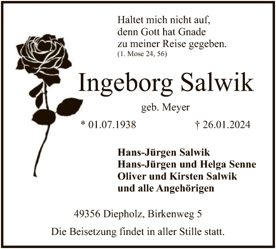 Todesanzeige von Ingeborg Salwik von SYK