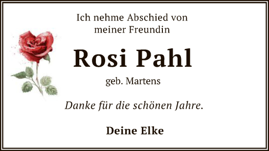 Todesanzeige von Rosi Pahl von SYK