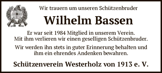 Todesanzeige von Wilhelm Bassen von SYK