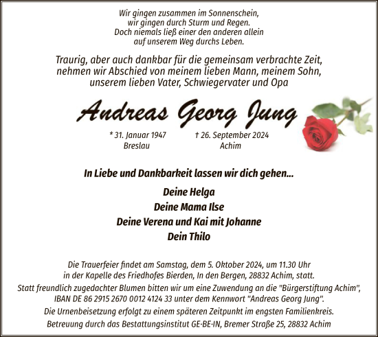 Todesanzeige von Andreas-Georg Jung von SYK
