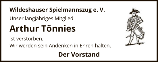 Todesanzeige von Arthur Tönnies von SYK
