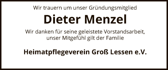 Todesanzeige von Dieter Menzel von SYK