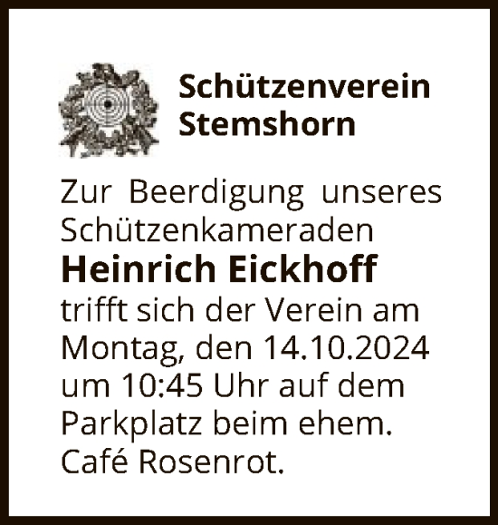 Todesanzeige von Heinrich Eickhoff von SYK