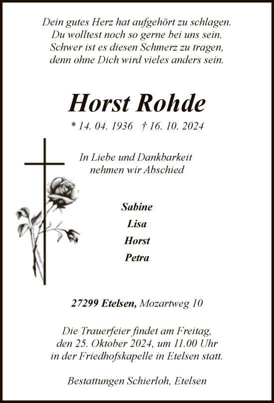 Todesanzeige von Horst Rohde von SYK