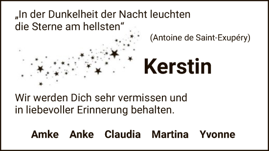 Todesanzeige von Kerstin  von SYK