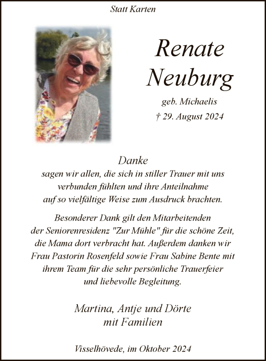 Todesanzeige von Renate Neuburg von SYK