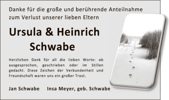 Todesanzeige von Ursula und Heinrich Schwabe von SYK