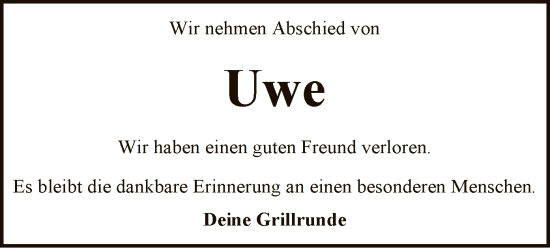 Todesanzeige von Uwe  von SYK