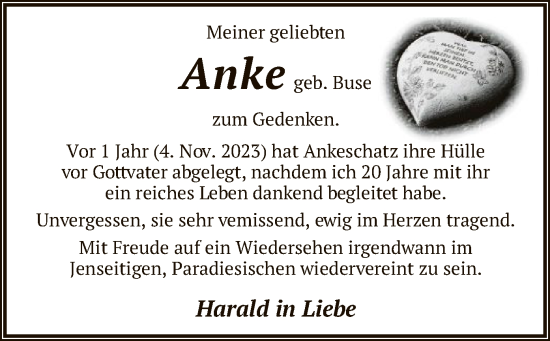 Todesanzeige von Anke  von SYK