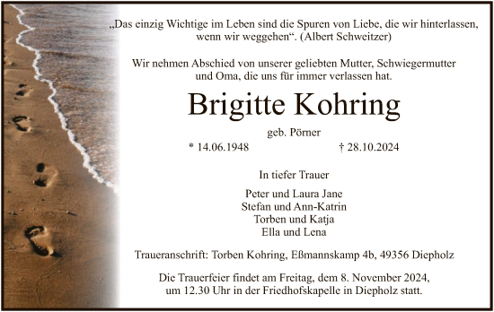 Todesanzeige von Brigitte Kohring von SYK