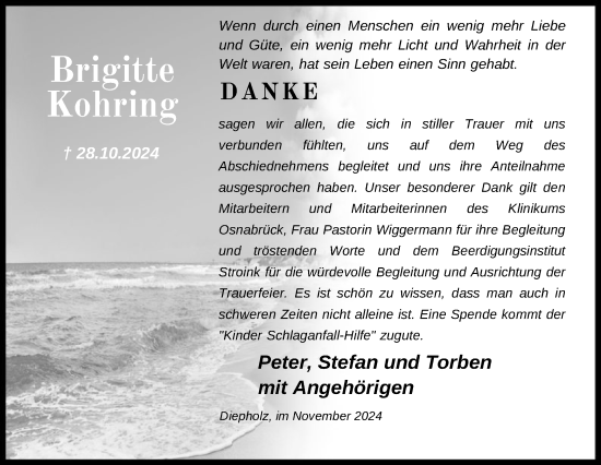 Todesanzeige von Brigitte Kohring von SYK