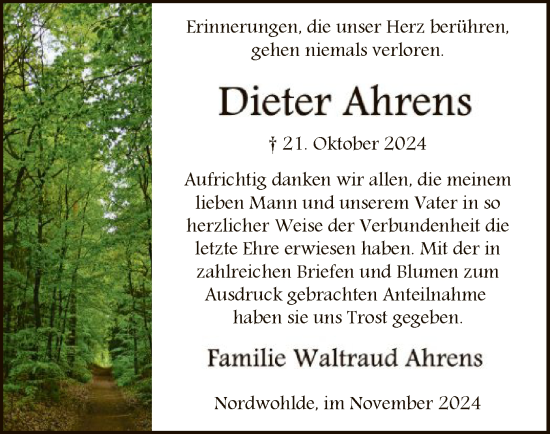 Todesanzeige von Dieter Ahrens von SYK