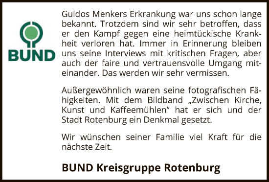 Todesanzeige von Guidos Menkers von SYK