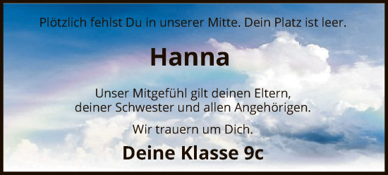 Todesanzeige von Hanna  von SYK