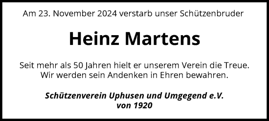 Todesanzeige von Heinz Martens von SYK