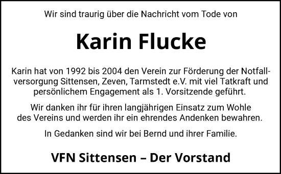 Todesanzeige von Karin Flucke von SYK