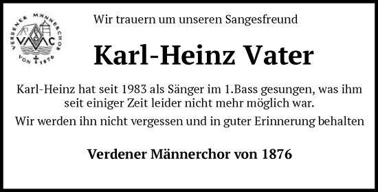 Todesanzeige von Karl-Heinz Vater von SYK