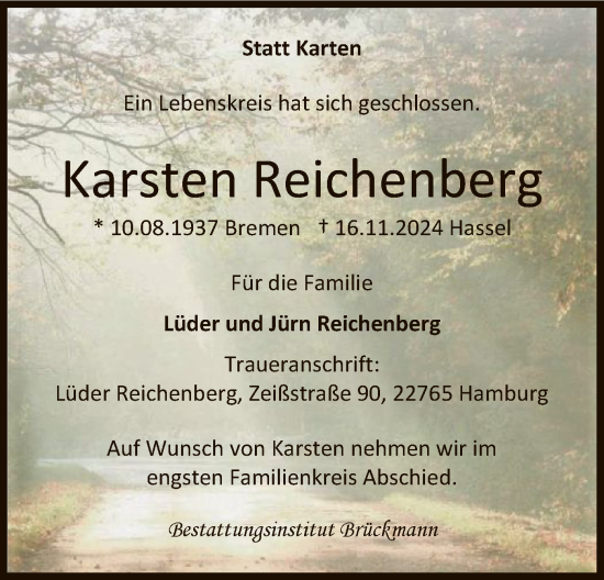 Todesanzeige von Karsten Reichenberg von SYK