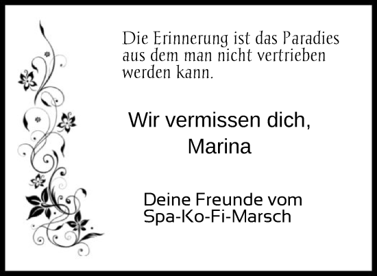 Todesanzeige von Marina  von SYK