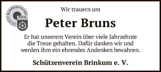 Todesanzeige von Peter Bruns von SYK