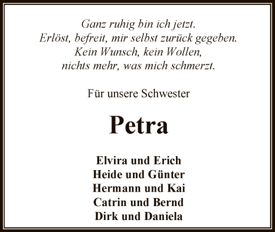 Todesanzeige von Petra  von SYK