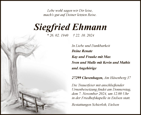 Todesanzeige von Siegfried Ehmann von SYK
